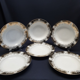 Набор суповых тарелок "Fine Porcelain" 6 шт, фарфор, позолота. Китай.. Картинка 1